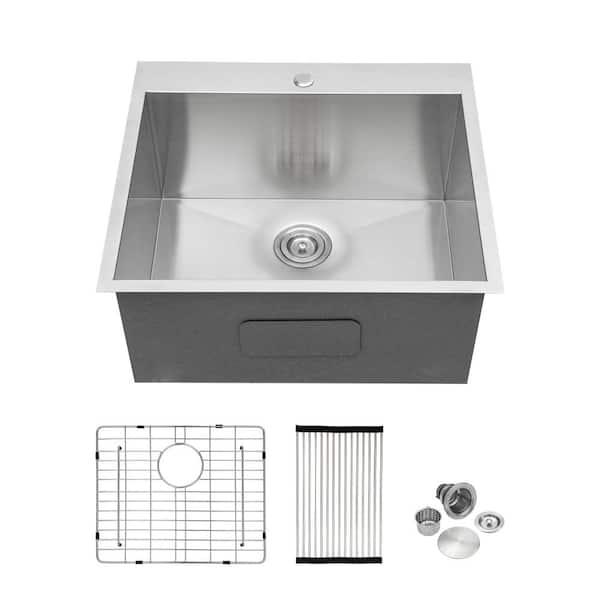 Sarlai 25 in. Single Bowl Zero Radius Corner 18 -Gauge Stainless Steel ...