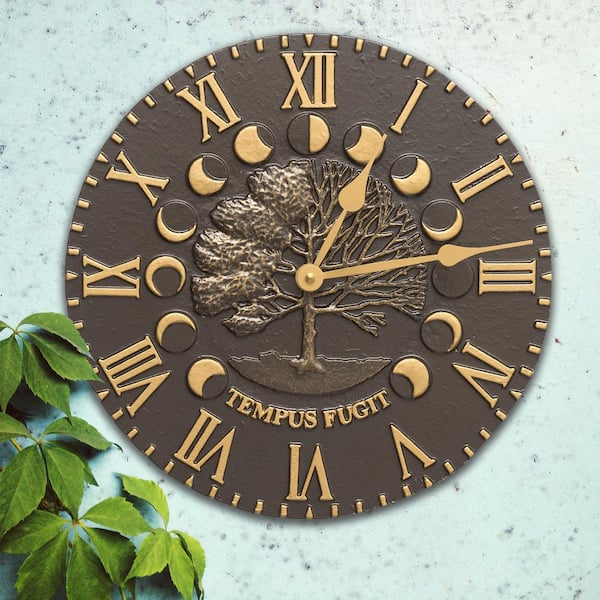 Whitehall Products 12 in. Times and Seasons Indoor Outdoor Wall Clock in French Bronze