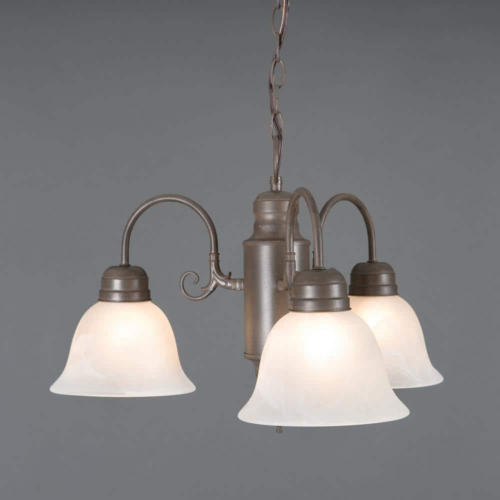 Manzanita Dark Brown Metal 3-Light Chandelier with Frosted Marble Glass