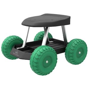 Pure Garden Polyurethane Wheeled Rolling Garden Work Scooter with Tool-Tray