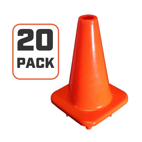 12 in. Orange PVC Injection Molded Safety Cone with Orange Base (20-Pack)