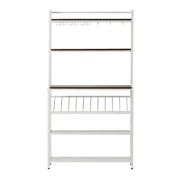 Utopia 4niture Alexi Modern White 6-Tier Baker Rack with Glass Cup Holders and Hooks