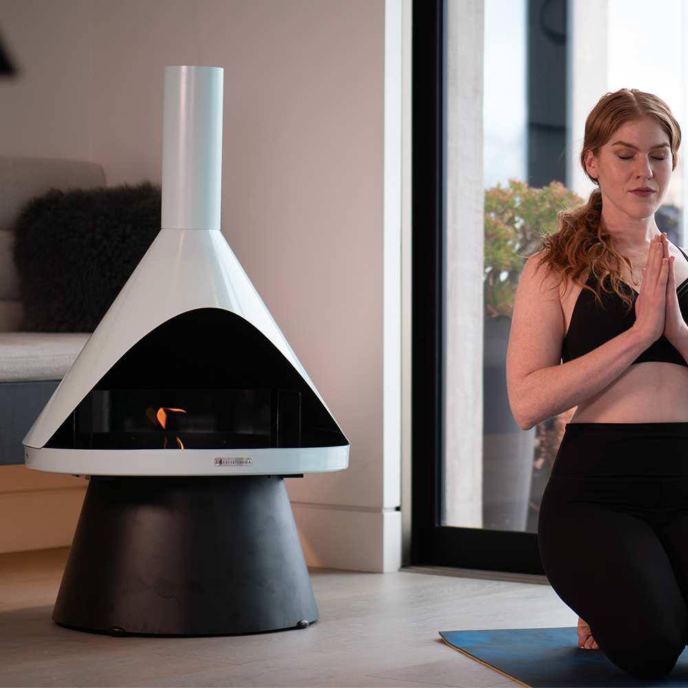 Mist Gray and Black Steel Free-standing Gel Fireplace
