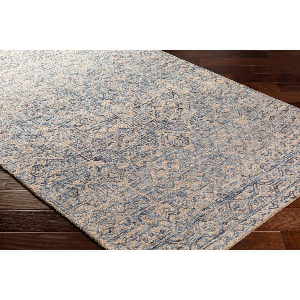 Blue Rectangular Handmade Wool Tufted Rug 2' x 3'