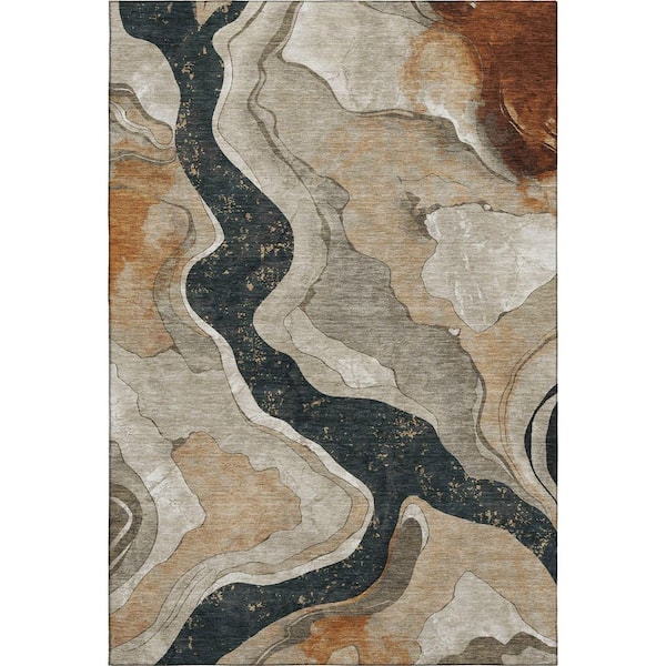 Mayfield Premium Machine Washable Abstract AMF2219 Putty 9 ft. x 12 ft. Area Rug