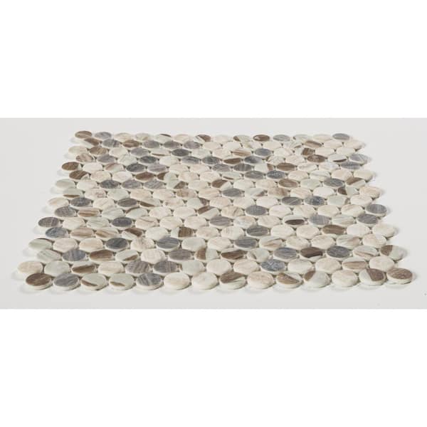 ANDOVA Dexo Josen Tan/Brown 12-1/8 in. x 12-1/8 in. Penny Round Smooth Glass Mosaic Tile (10.2 sq. ft./Case)