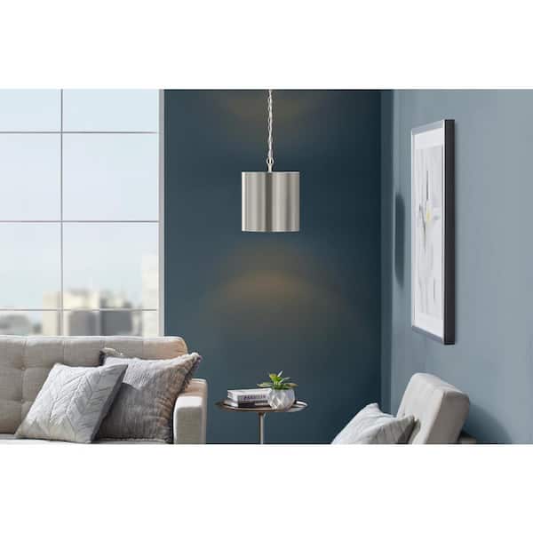 Bandeau 1-Light Brushed Nickel Finish Shaded Pendant Light with White Inside Metal Shade