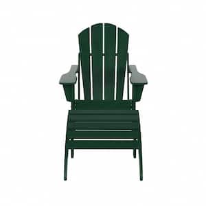 Tina Classic Dark Green Plastic Adirondack Chair with Ottoman Set