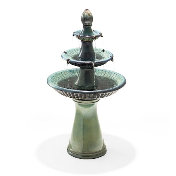 Glitzhome 45.25 in. H Oversized Turquoise 3-Tier Ceramic Outdoor