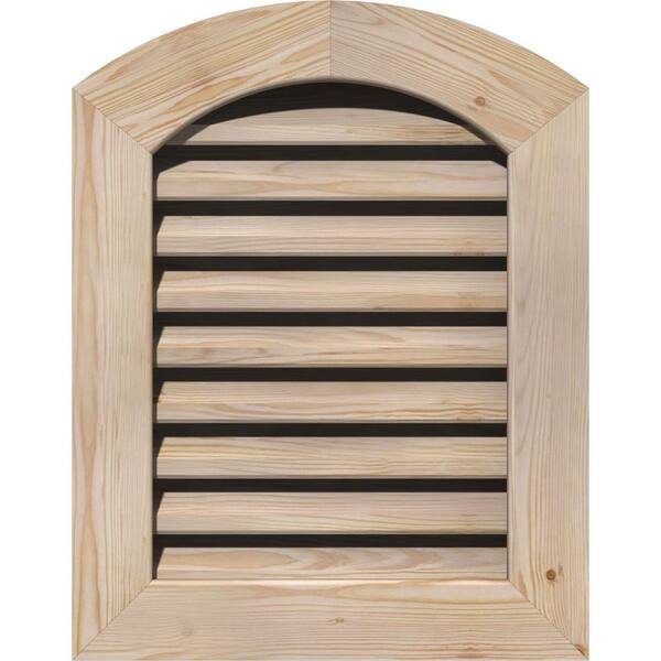 Ekena Millwork 19 in. x 25 in. Round Top Unfinished Smooth Pine Wood Paintable Gable Louver Vent