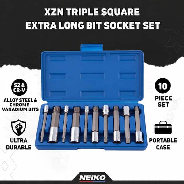 NEIKO XZN Metric Triple Square Spline Bit Socket Set (10-Piece