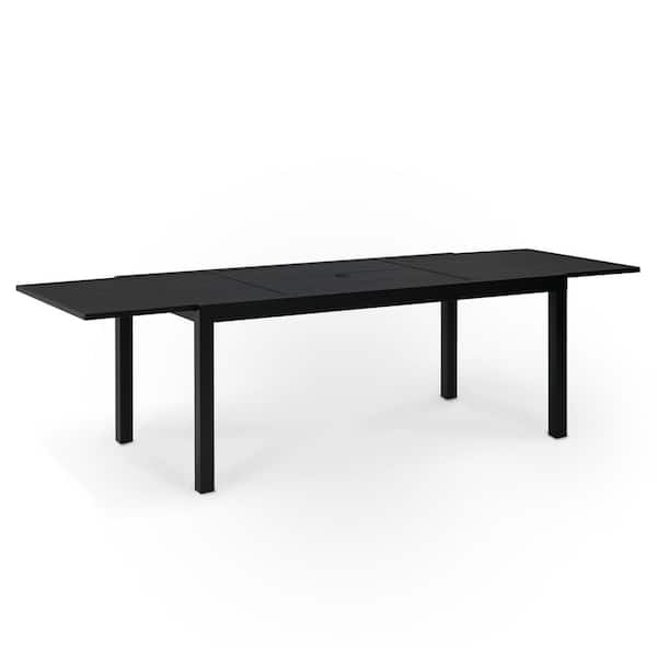 INNUMIA 106.3 in. Width Large Black Rectangle Aluminum Patio Outdoor Dining Table with Extension