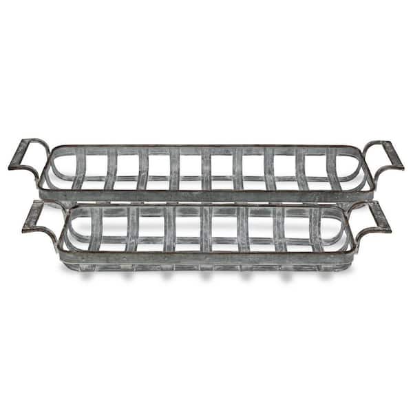 HomeRoots Gray Rectangle Metal 28.75 in. Decorative Tray Set of 2