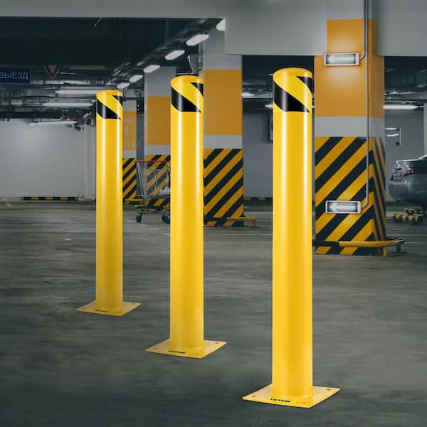 42 in. H x 4.5 in. Dia Safety Bollard Yellow Steel Safety Barrier with 4-Free Anchor Bolts for Traffic-Sensitive Area