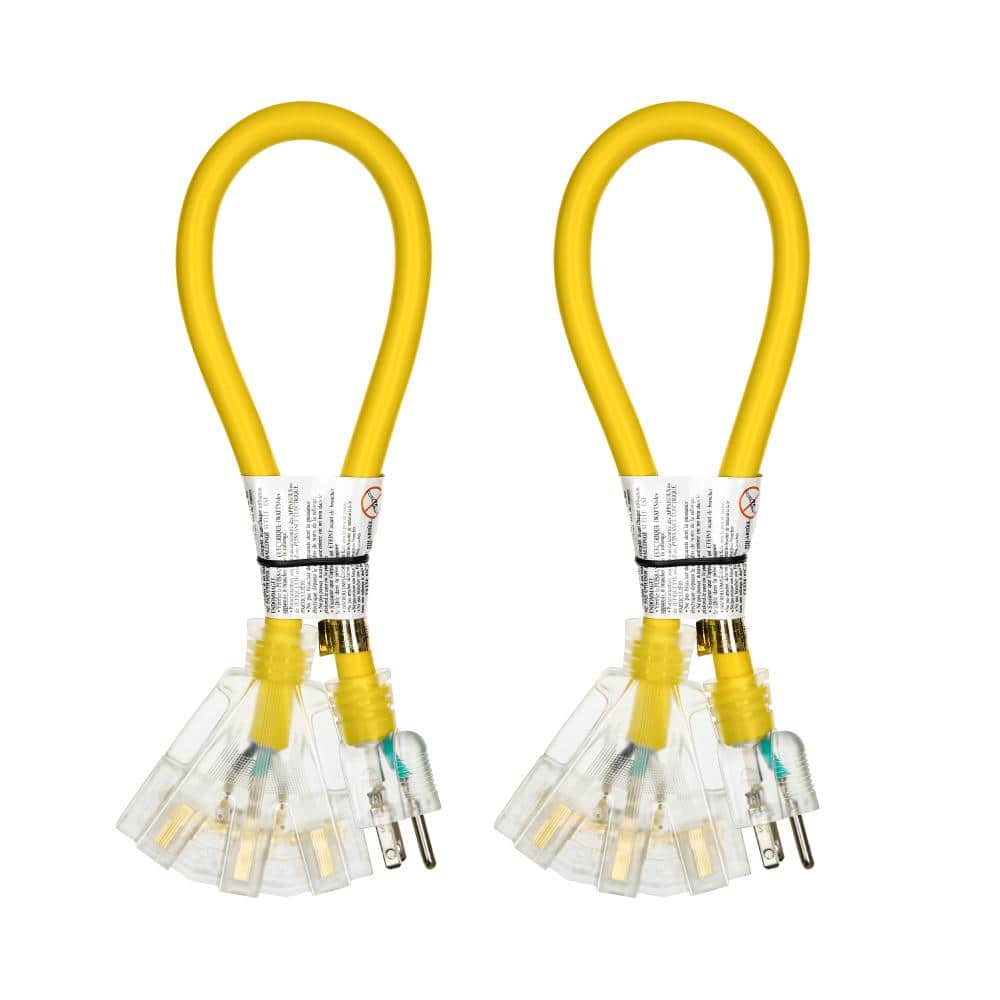 2 ft. 12/3 Heavy Duty Indoor/Outdoor Extension Cord with Multiple Outlet Triple Tap Lighted End, Yellow,2 Pack price history on PriceWatchPro