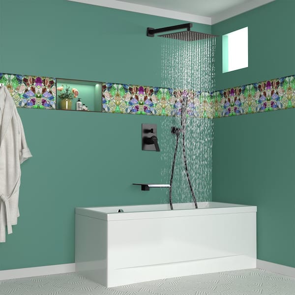 Wall Mount Single-Handle 1-Spray Tub and Shower Faucet in Matte Black - 12 Inch (Valve Included)