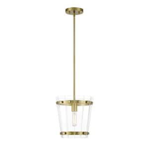 Ventari 10.25 in. W x 11 in. H 1-Light Warm Brass Statement Pendant Light with Clear Glass Shade