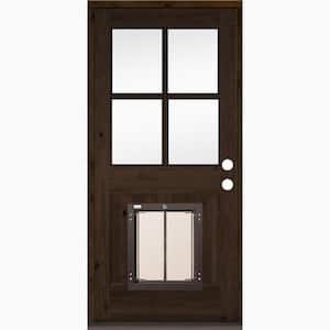 36 in. x 80 in. Left Hand 4-Lite Clear Glass Provincial Stained Wood Prehung Door with Large Dog Door