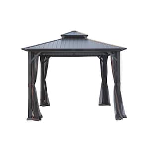 10 ft. x 10 ft. Large Gazebo with Galvanized Steel Double Roof Patio Gazebo for Lawn and Garden Permanent Hardtop Grey