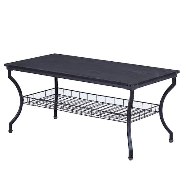3 Pieces Coffee Table Sets with Open Storage Shelves Living Room Set for Small Space, 1 Table and 2 Side Tables, Black