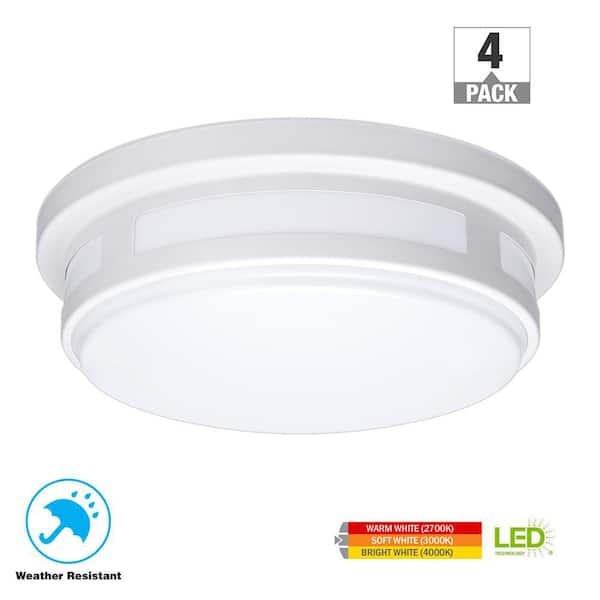 Hampton Bay 11 in. Round White Indoor Outdoor LED Flush Mount Ceiling Light Adjustable CCT 830 Lumens Wet Rated (4-Pack)