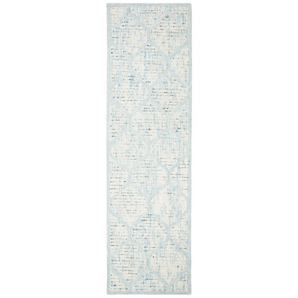 SAFAVIEH Abstract Ivory/Turquoise 2 ft. x 10 ft. Distressed Quatrefoil Runner Rug