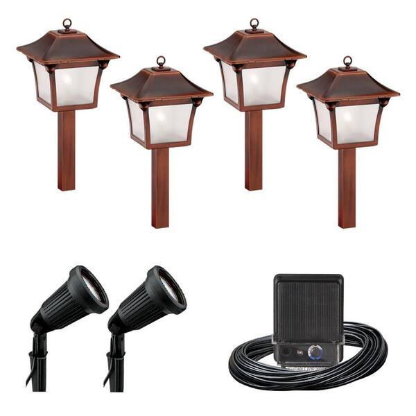 Malibu 6-Light Outdoor Black and Tarnished Copper Colonial Light Kit