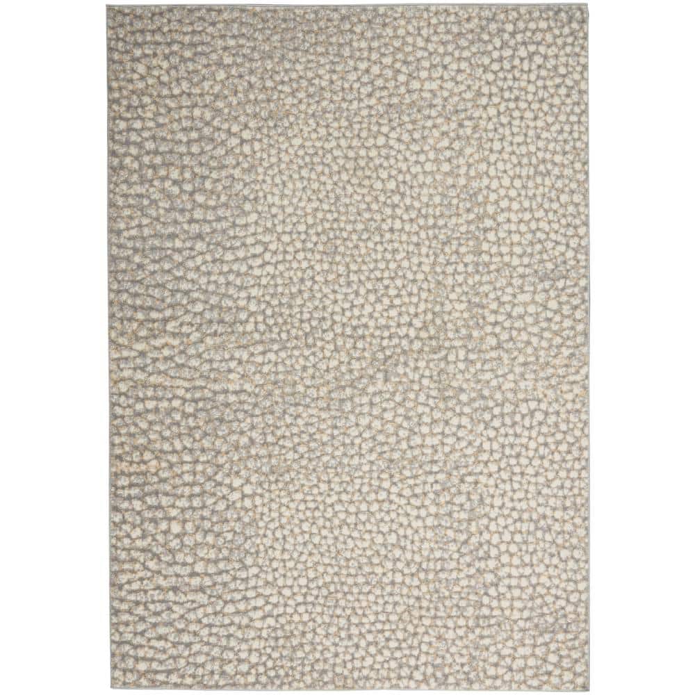 Elysian Pebble Abstract 5' x 7' Ivory/Grey Synthetic Area Rug