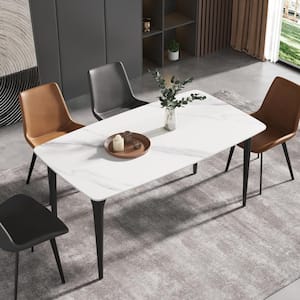 63 in. Rectangle White Sintered Stone Tabletop Dining Table with Carbon Steel Base (Seats-6)