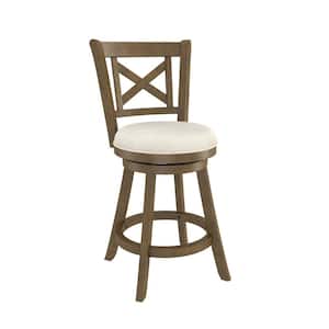 Hamlin 24.5 in Brushed Gray Full Back Wood Counter Stool with Fabric Seat Set of 1