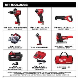 M18 FUEL 18-Volt Lithium-Ion Brushless Cordless Combo Kit (5-Tool) with Barrel Grip Jig Saw