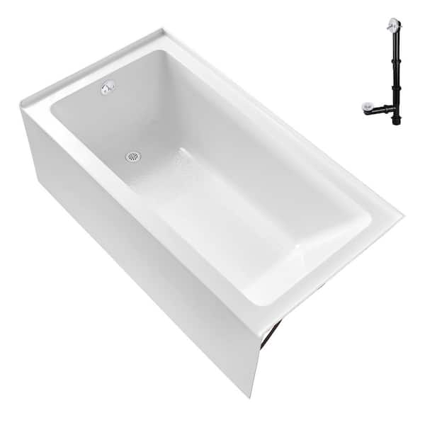 GA-300-2-WH 60 in. x 30 in. Acrylic Soaking Alcove Bathtub in Glossy White with Left-Hand Drain in Glossy White