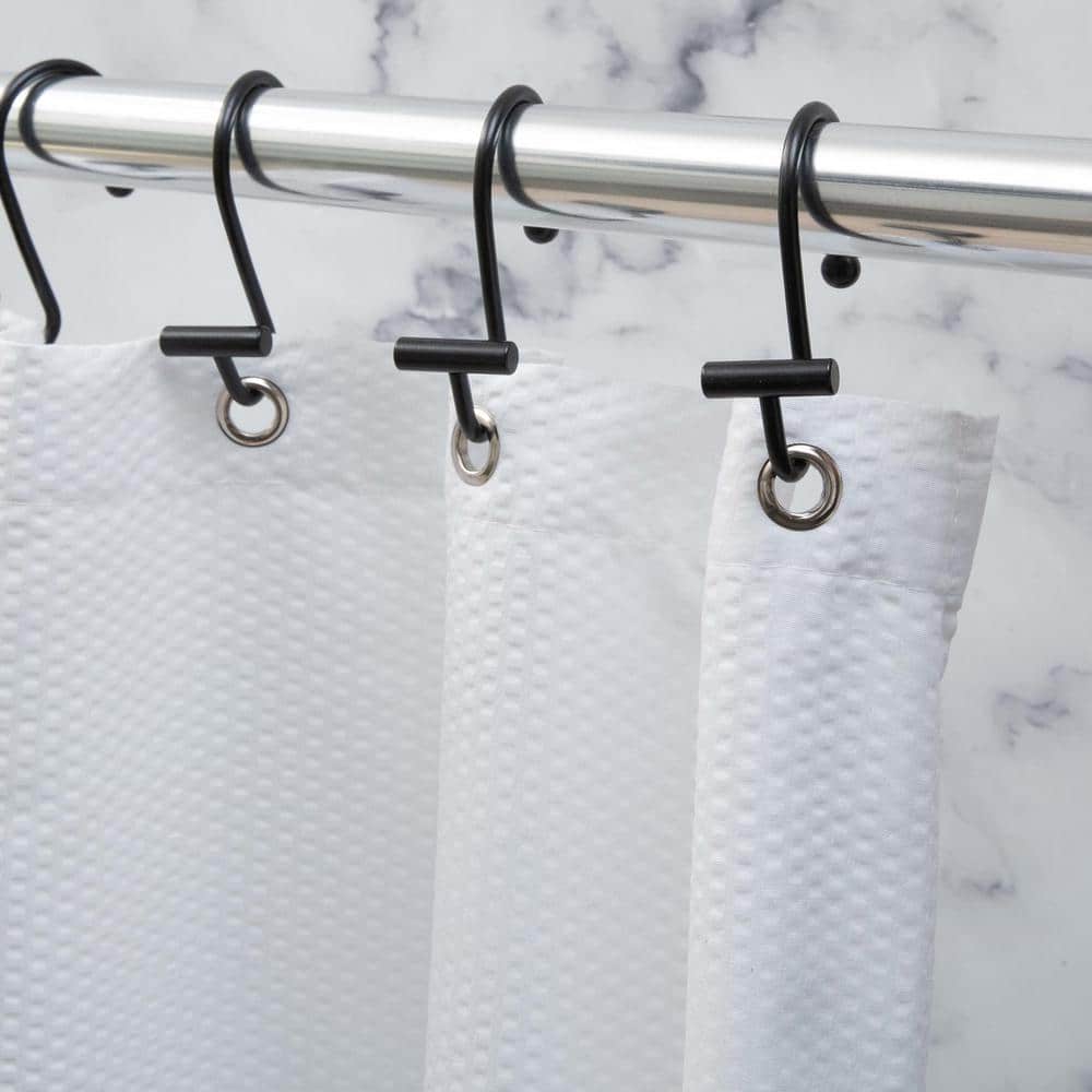Matte Black Metal Shower Curtain Hooks Set of 12
