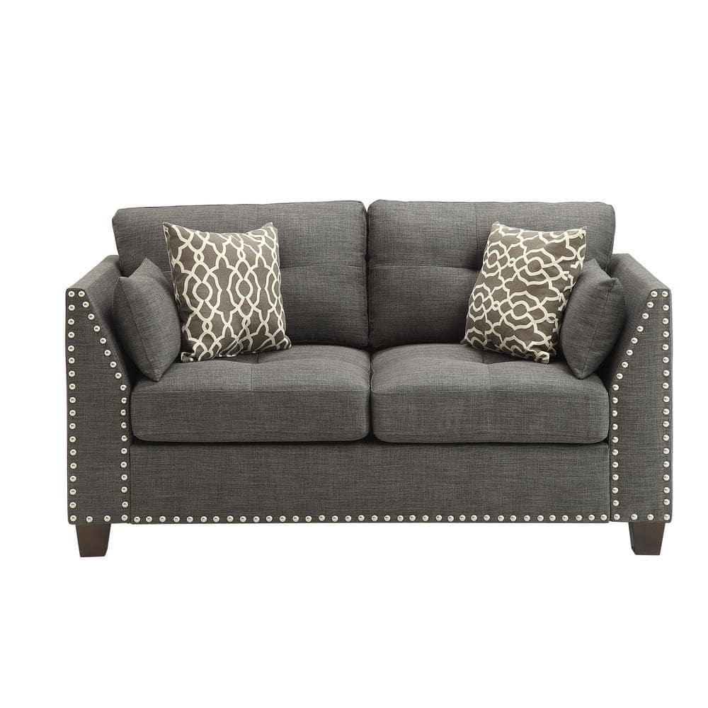 Laurissa 58" Gray Linen Tufted Loveseat with Nailhead Trim