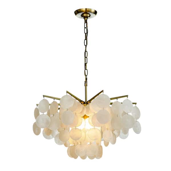 ALOA DECOR 4-Light 18.5 in. Round Coastal Capiz Shells Tiered Antique Gold  Chandelier With Natural Seashell H7094D4510A - The Home Depot