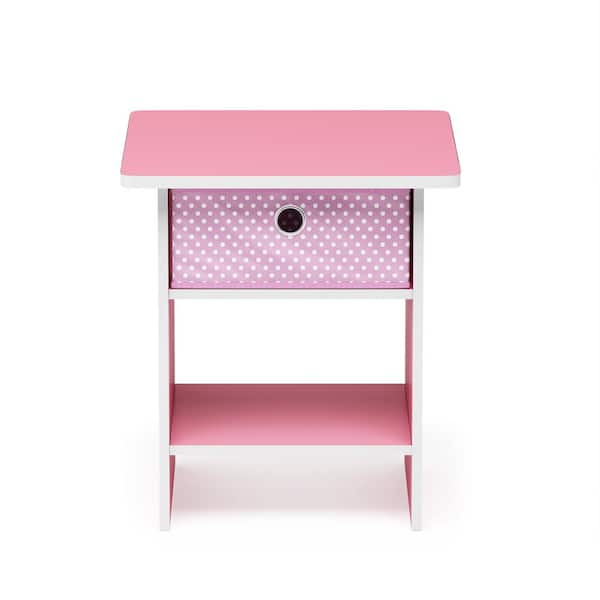 Furinno Home Living Pink/Light Pink End Table/Night Stand Storage Shelf with Bin Drawer