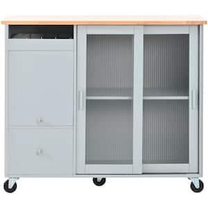 44.03 in. W x 26.97 in. D Grey+Blue Wood Kitchen Cart with Drawers;Locking Casters;Shelf;Spice Rack;Wheels;Drop Leaf