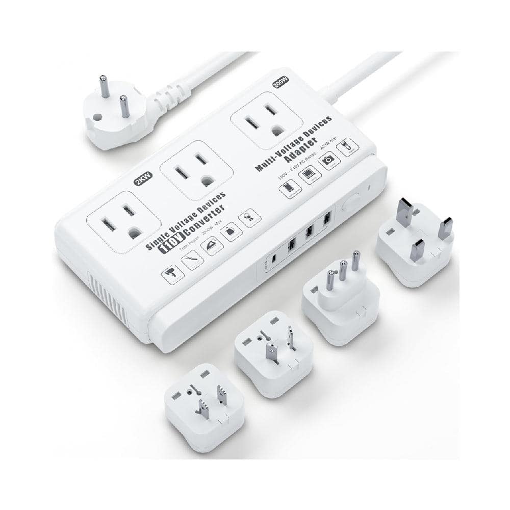 3-Outlet Power Strip Surge Protector Voltage Converter with 3 USB-A Ports, 
