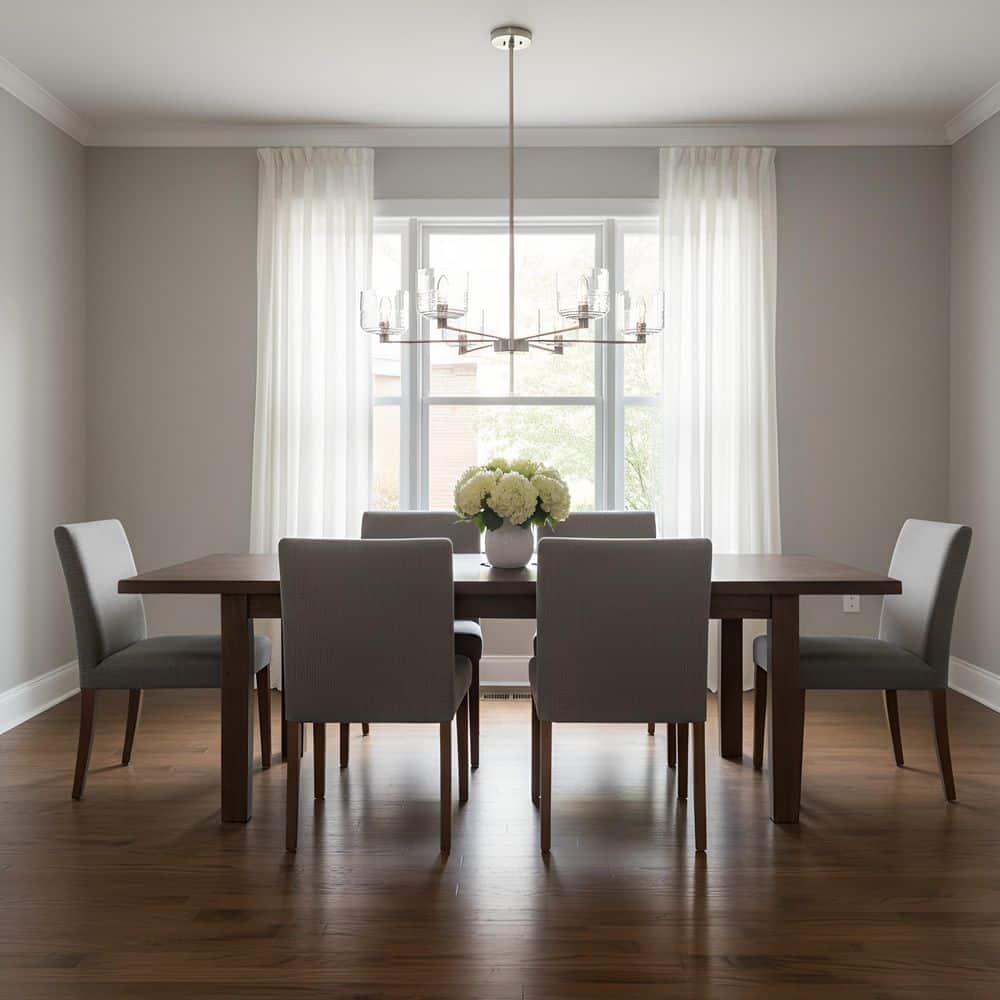 Lochdale 33.88 in. W x 10.25 in. H 6-Light Brushed Nickel Modern Chandelier with Clear Ribbed Glass Shades price history on PriceWatchPro