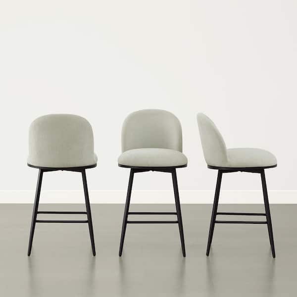 Nico Grey Fabric 360° swivel Counter Height Bar Stool with Metal Frame and footrest for diningroom (Set of 3)