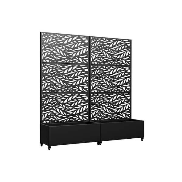 6 ft. H x 3 ft. W Metal Planter Box Privacy Screen Garden Bed With Trellis And Wheels Black Set of 2