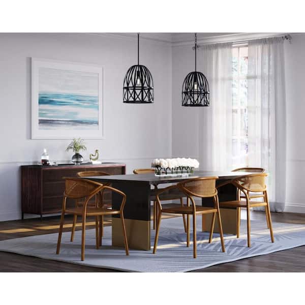 Chastain Collection 1-Light Textured Black Cerused Black Oak Basket Farmhouse Pendant Light
