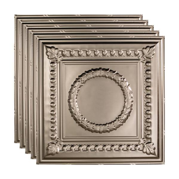 Fasade Rosette 2 ft. x 2 ft. Brushed Nickel Lay-In Vinyl Ceiling Tile ...