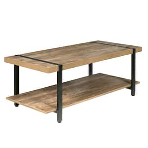 Bourbon 46 in. Brown Large Rectangle Wood Coffee Table with Shelf