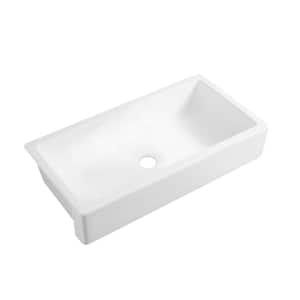 37 In. Farmhouse Single Bowl White Ceramic Kitchen Sink