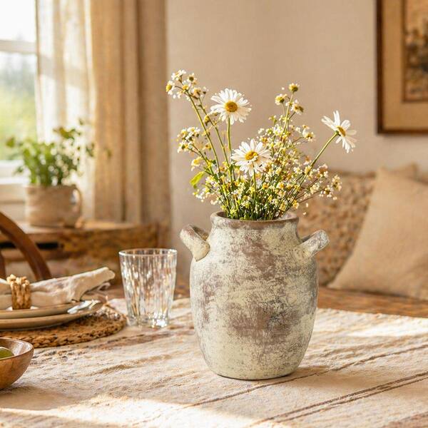 Series 7.2 in. in Rustic Terracotta Ceramic Handle Shape Decorative Vase LM0016