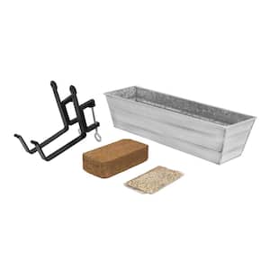 22 in. W Small Cape Cod White Galvanized Steel/Wrought Iron Bloom Box Garden Growing Kit with Clamp-On Brackets