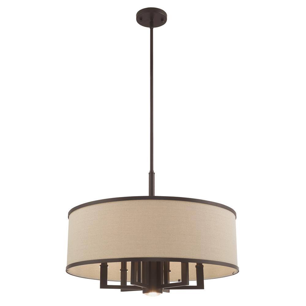 Bronze Drum Pendant with Handcrafted Linen Shade - 7 Light