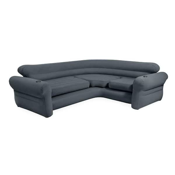 Intex 80 in. Square Arm 1-Piece Microfiber L-Shaped Sectional Sofa in Gray with Cup Holder