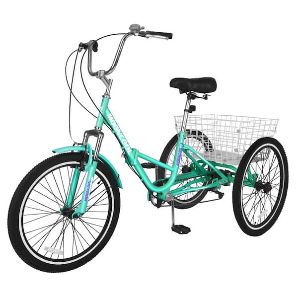 MOONCOOL Adult Folding Tricycle, 7 Speed 24 in. Adult Tricycles, 3-Wheel Bike Cruiser Trike with Large Basket/Adjustable Seat